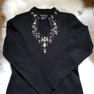 TRACY M. ELEGANT BEAUTIFUL BLACK BEADED TOP